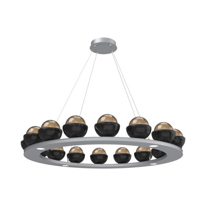 Cabochon Ring Bronze LED Chandelier in Classic Silver/Black Marble (46.8-Inch).