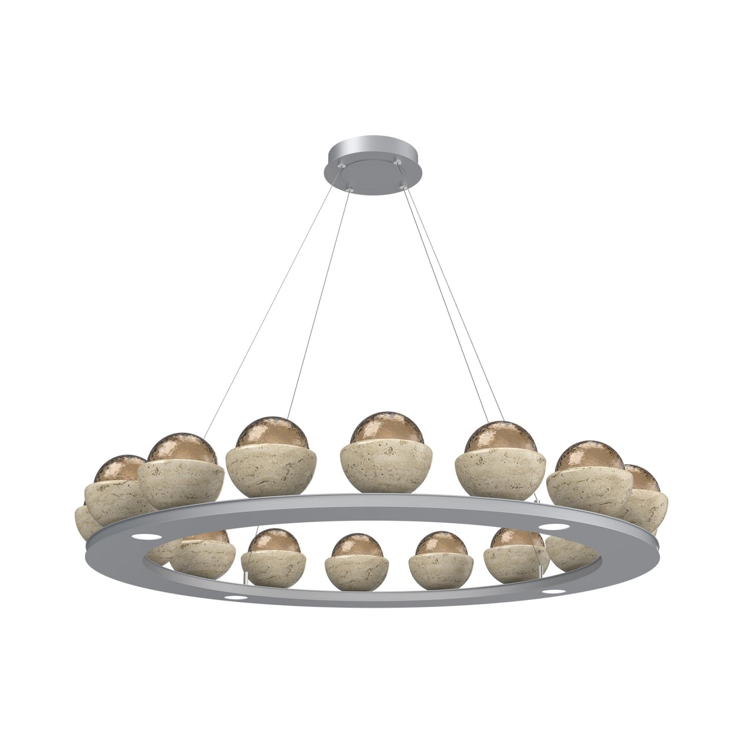 Cabochon Ring Bronze LED Chandelier in Classic Silver/Travertine (46.8-Inch).