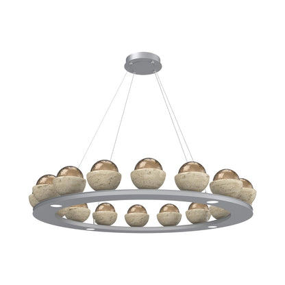 Cabochon Ring Bronze LED Chandelier in Classic Silver/Travertine (46.8-Inch).
