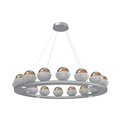 Cabochon Ring Bronze LED Chandelier in Classic Silver/White Marble (46.8-Inch).