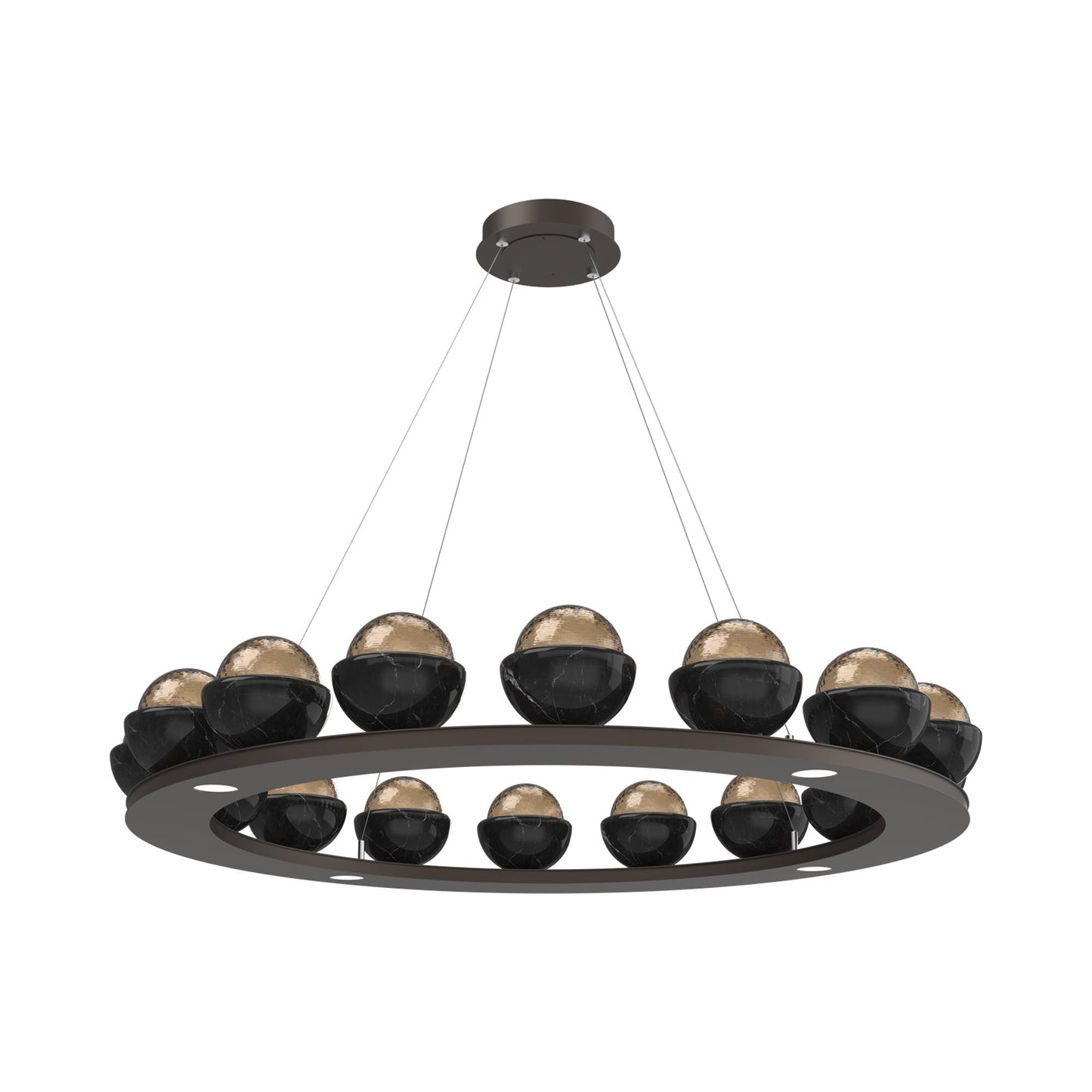 Cabochon Ring Bronze LED Chandelier in Flat Bronze/Black Marble (46.8-Inch).