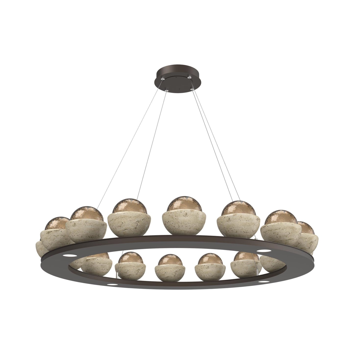Cabochon Ring Bronze LED Chandelier in Flat Bronze/Travertine (46.8-Inch).