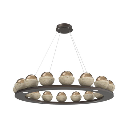 Cabochon Ring Bronze LED Chandelier in Flat Bronze/Travertine (46.8-Inch).