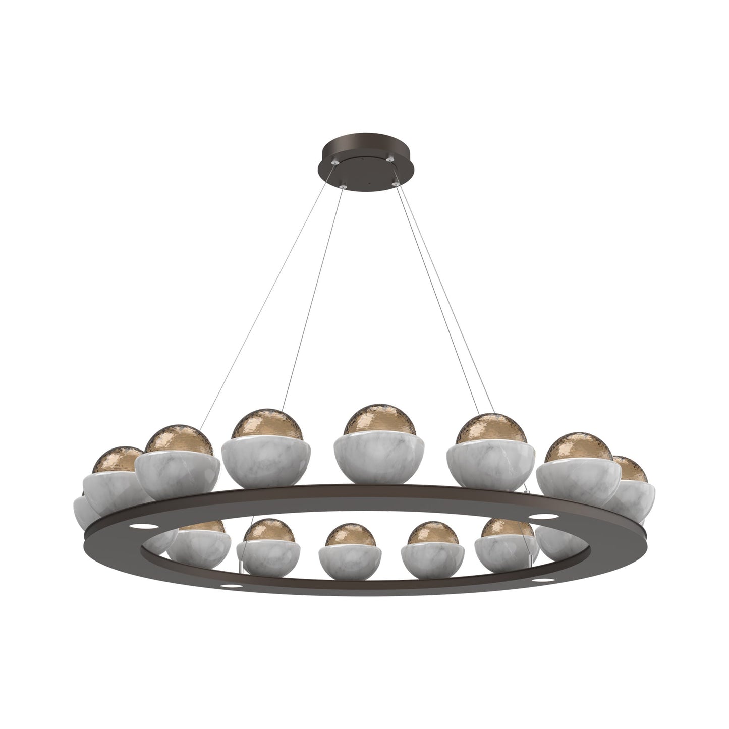 Cabochon Ring Bronze LED Chandelier in Flat Bronze/White Marble (46.8-Inch).