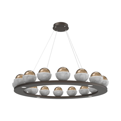 Cabochon Ring Bronze LED Chandelier in Flat Bronze/White Marble (46.8-Inch).