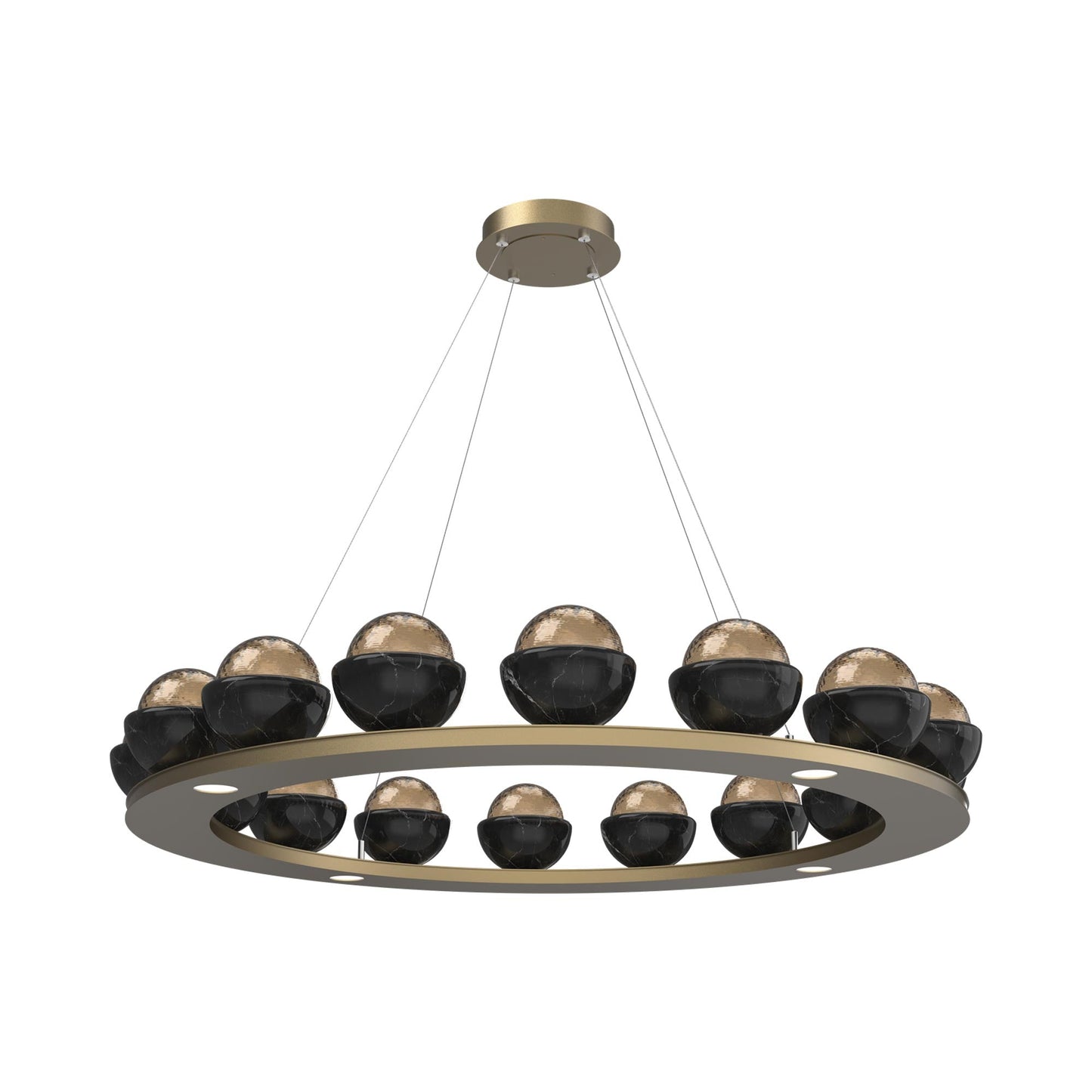 Cabochon Ring Bronze LED Chandelier in Gilded Brass/Black Marble (46.8-Inch).