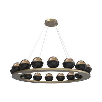 Cabochon Ring Bronze LED Chandelier in Gilded Brass/Black Marble (46.8-Inch).