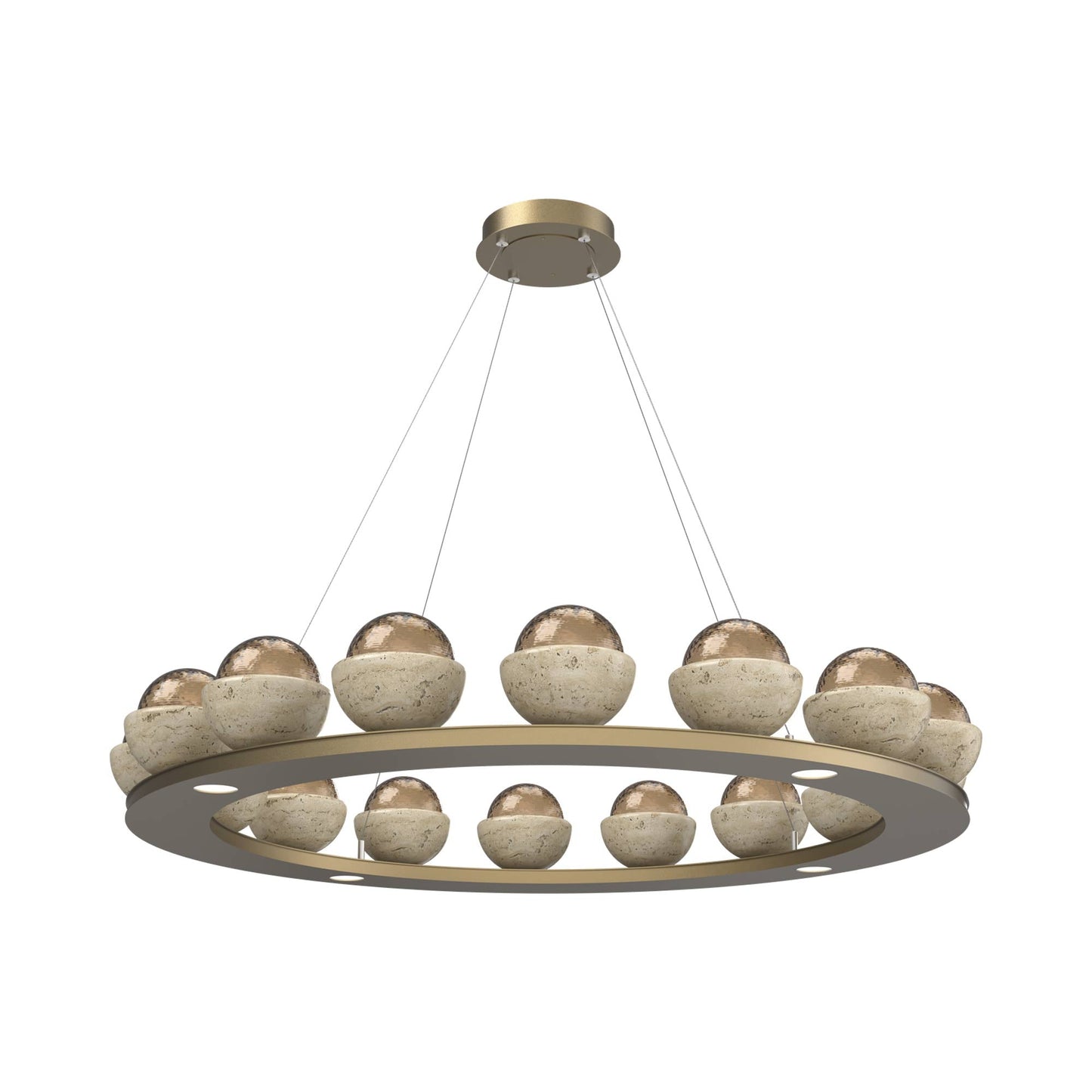 Cabochon Ring Bronze LED Chandelier in Gilded Brass/Travertine (46.8-Inch).