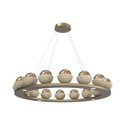 Cabochon Ring Bronze LED Chandelier in Gilded Brass/Travertine (46.8-Inch).