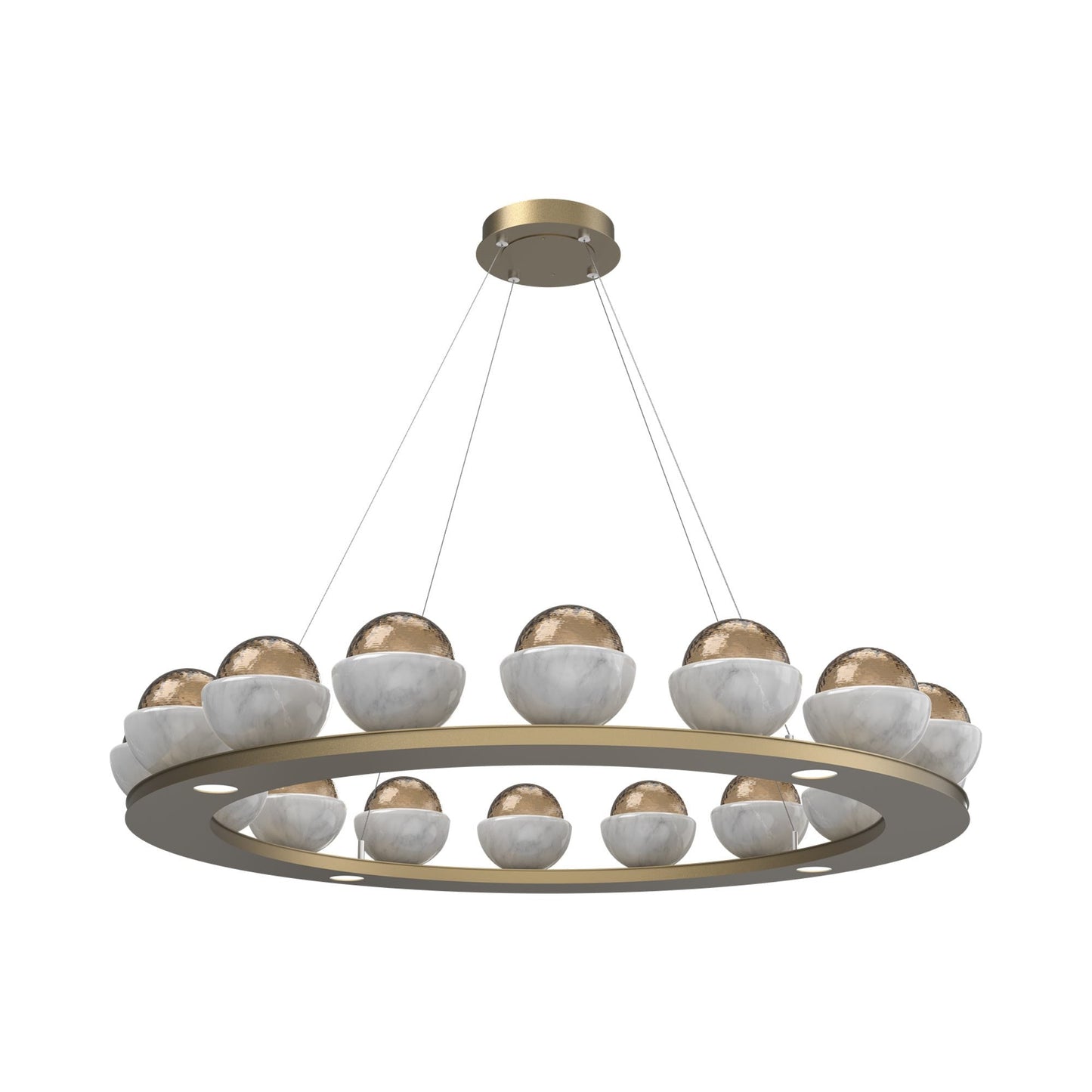 Cabochon Ring Bronze LED Chandelier in Gilded Brass/White Marble (46.8-Inch).