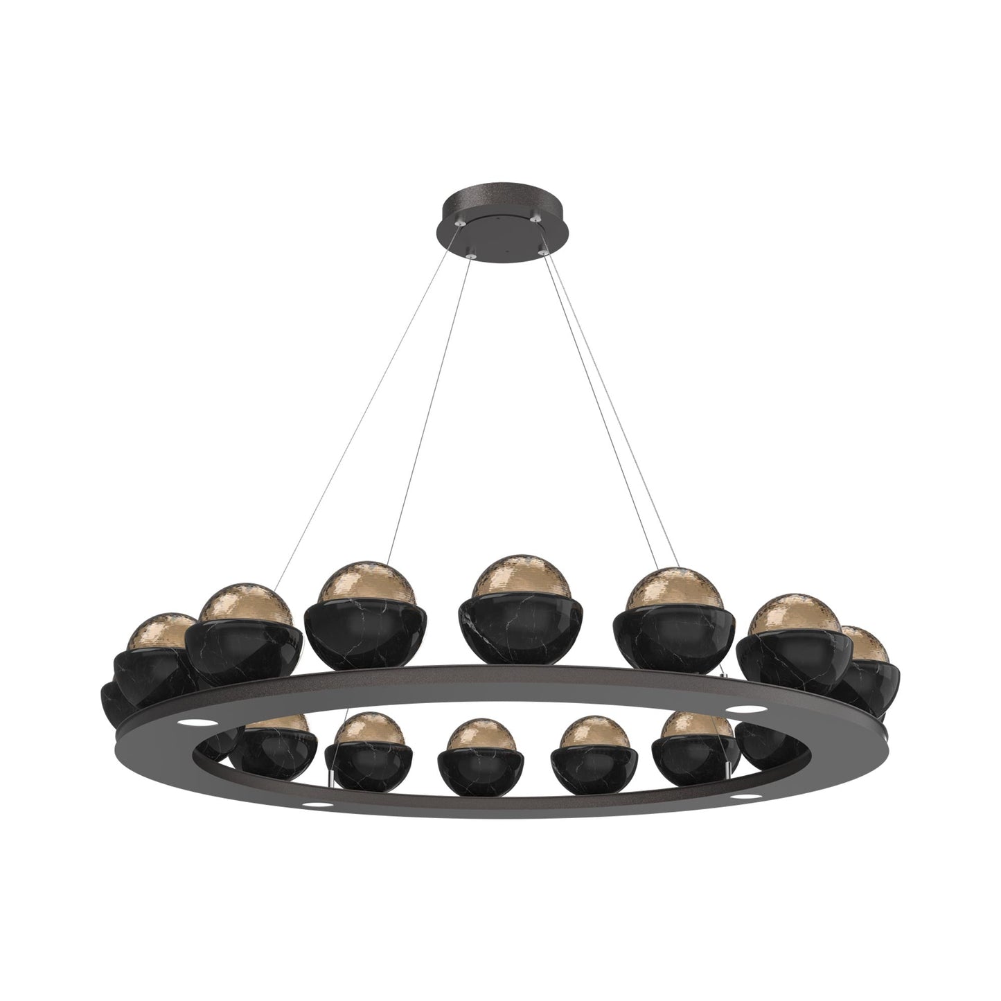 Cabochon Ring Bronze LED Chandelier in Graphite/Black Marble (46.8-Inch).