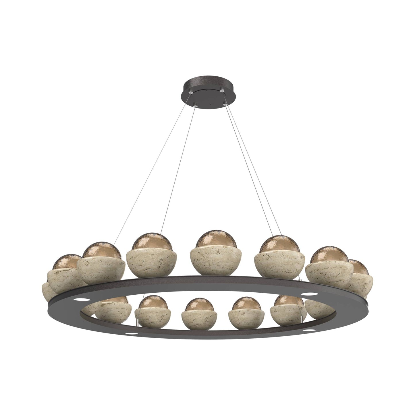 Cabochon Ring Bronze LED Chandelier in Graphite/Travertine (46.8-Inch).