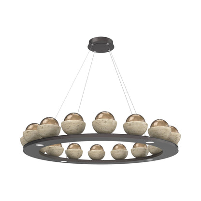 Cabochon Ring Bronze LED Chandelier in Graphite/Travertine (46.8-Inch).