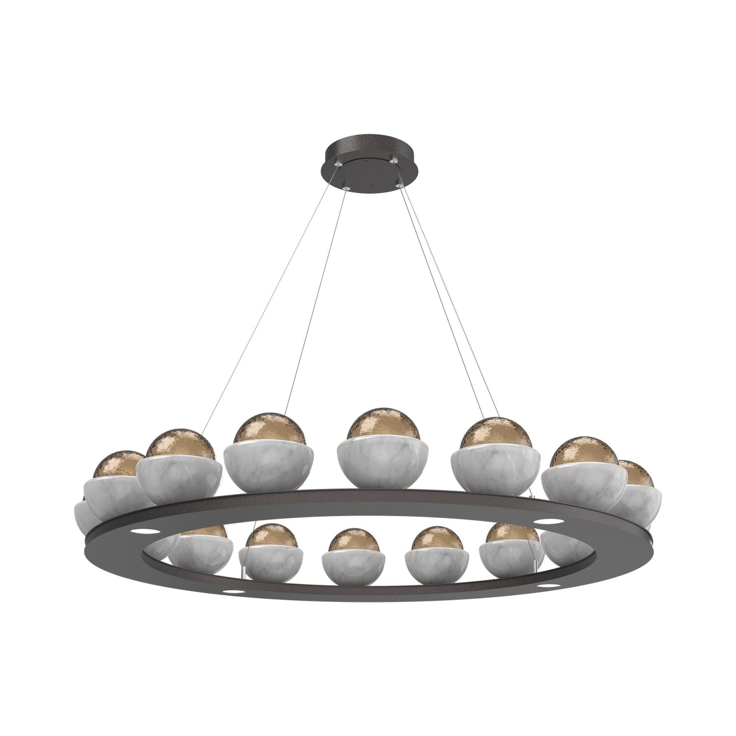 Cabochon Ring Bronze LED Chandelier in Graphite/White Marble (46.8-Inch).