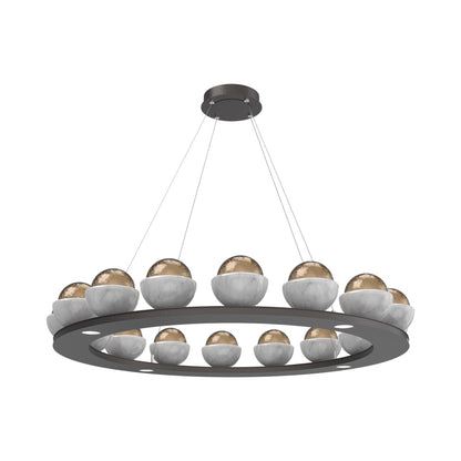 Cabochon Ring Bronze LED Chandelier in Graphite/White Marble (46.8-Inch).