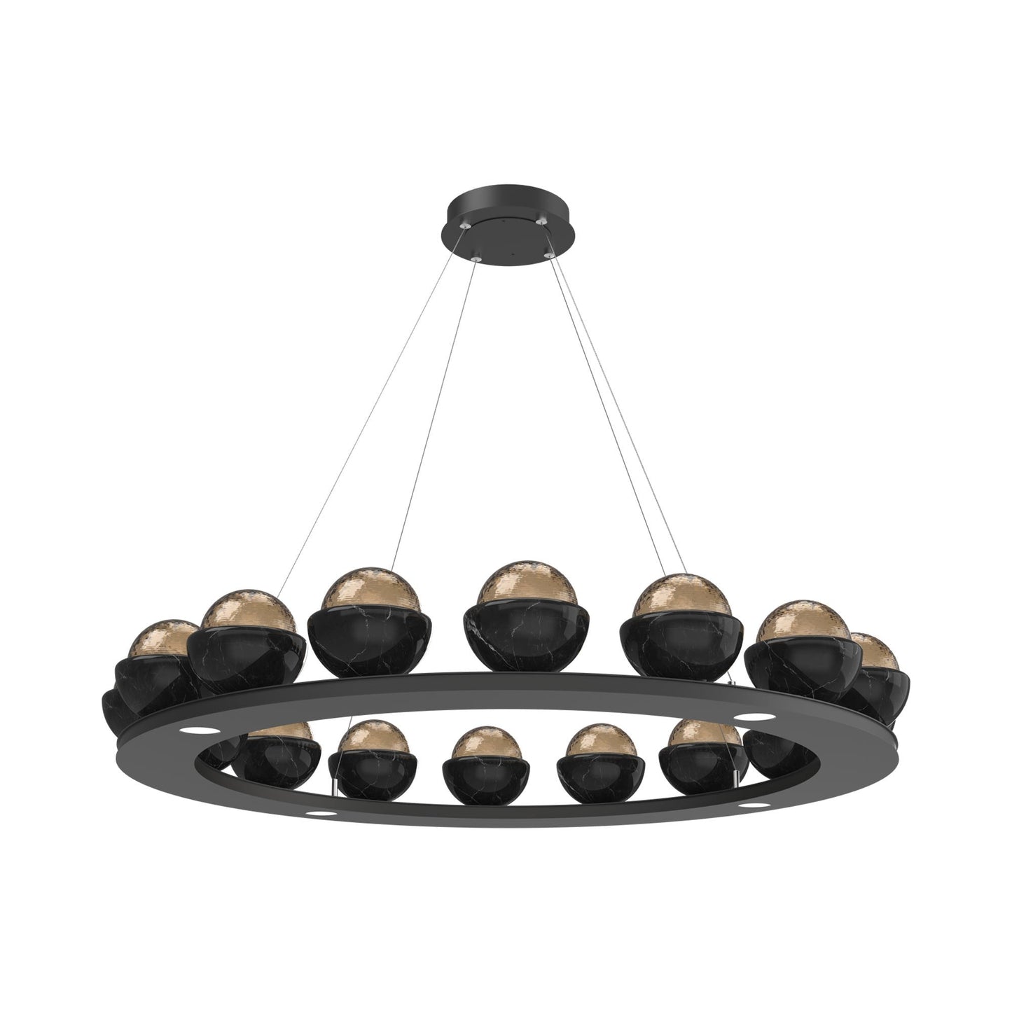 Cabochon Ring Bronze LED Chandelier in Matte Black/Black Marble (46.8-Inch).