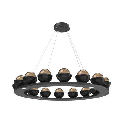 Cabochon Ring Bronze LED Chandelier in Matte Black/Black Marble (46.8-Inch).