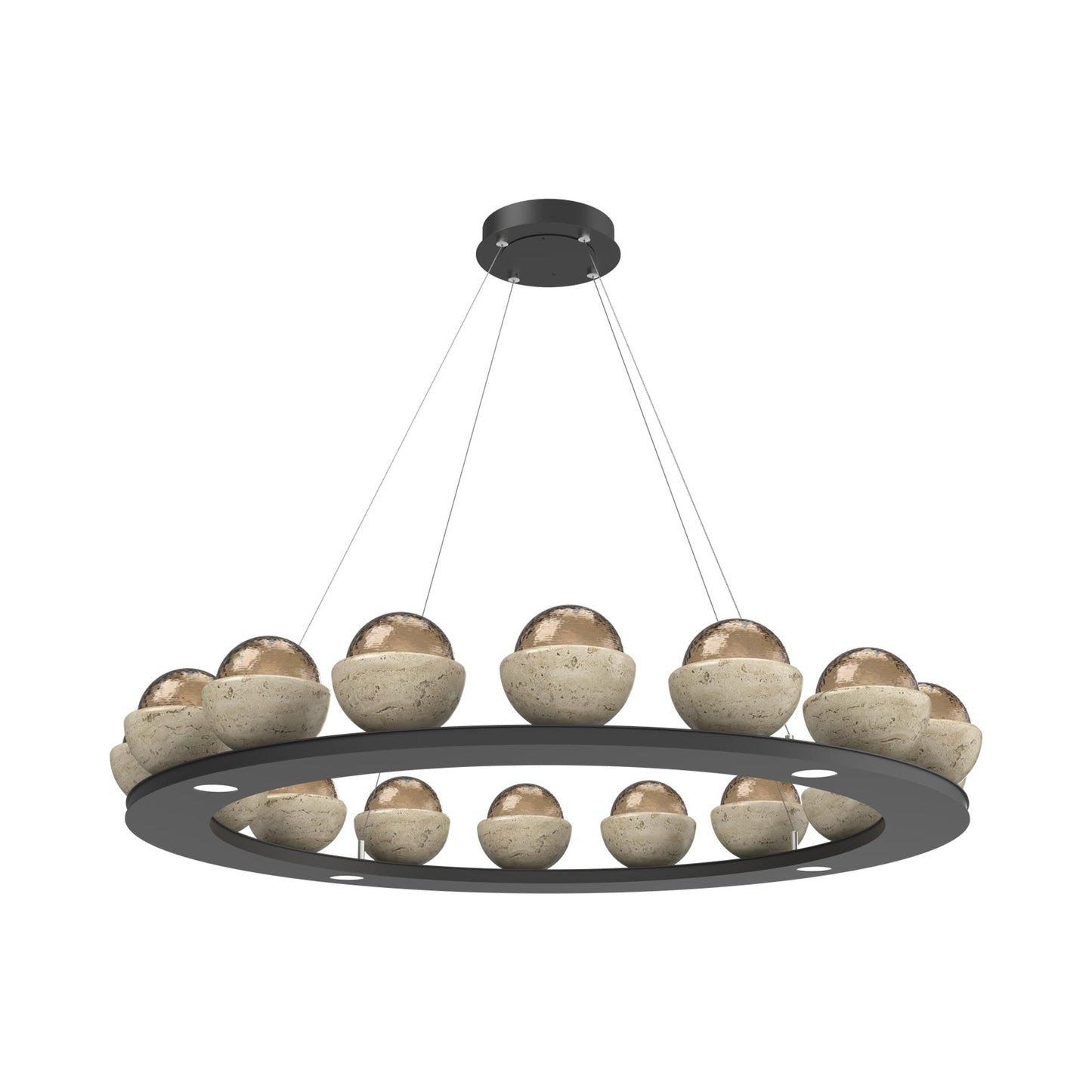 Cabochon Ring Bronze LED Chandelier in Matte Black/Travertine (46.8-Inch).