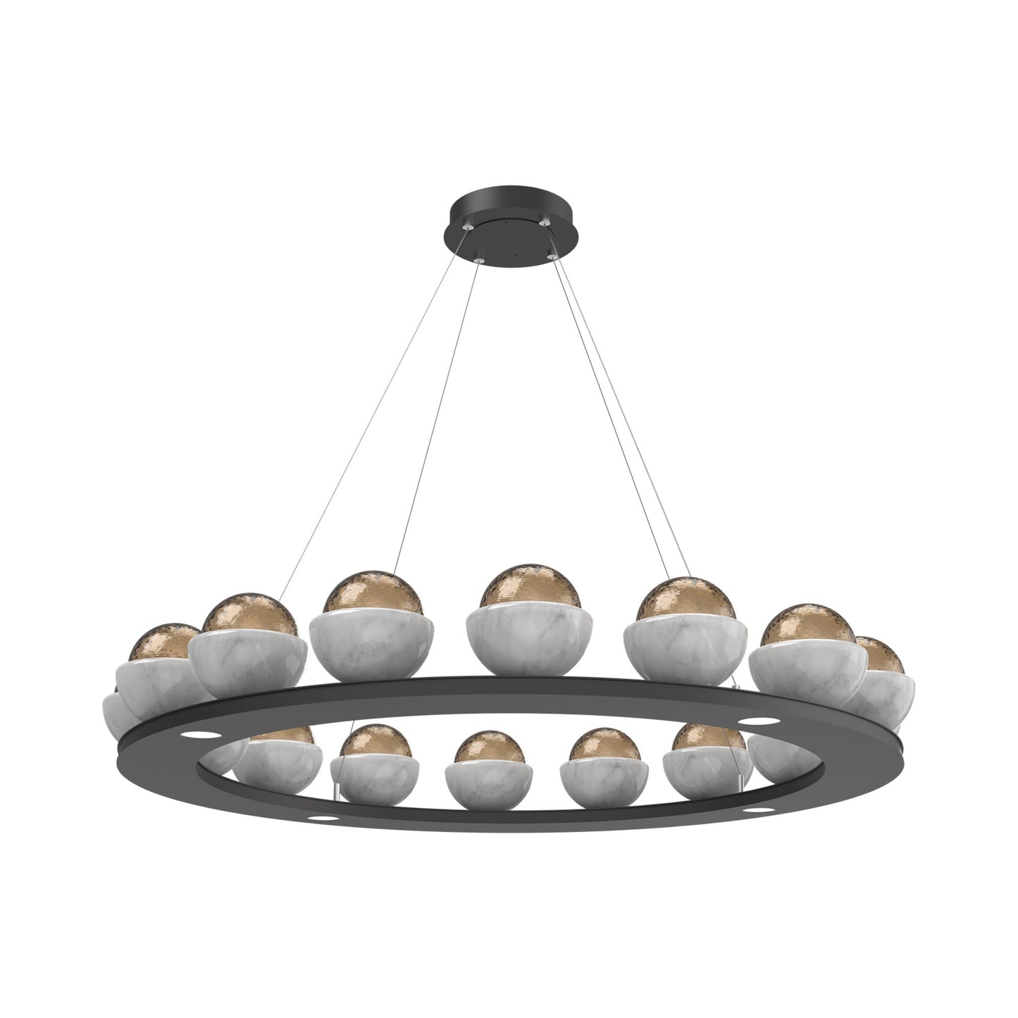 Cabochon Ring Bronze LED Chandelier in Matte Black/White Marble (46.8-Inch).