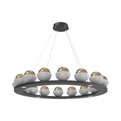 Cabochon Ring Bronze LED Chandelier in Matte Black/White Marble (46.8-Inch).