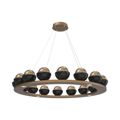 Cabochon Ring Bronze LED Chandelier in Novel Brass/Black Marble (46.8-Inch).
