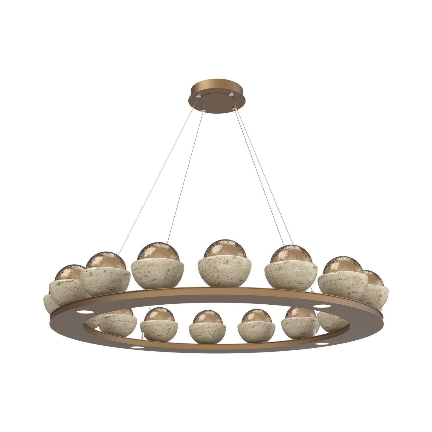 Cabochon Ring Bronze LED Chandelier in Novel Brass/Travertine (46.8-Inch).