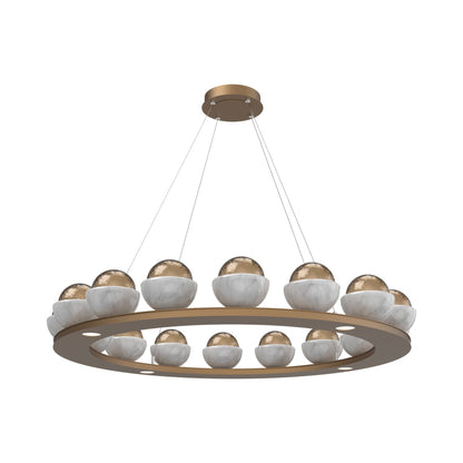 Cabochon Ring Bronze LED Chandelier in Novel Brass/White Marble (46.8-Inch).