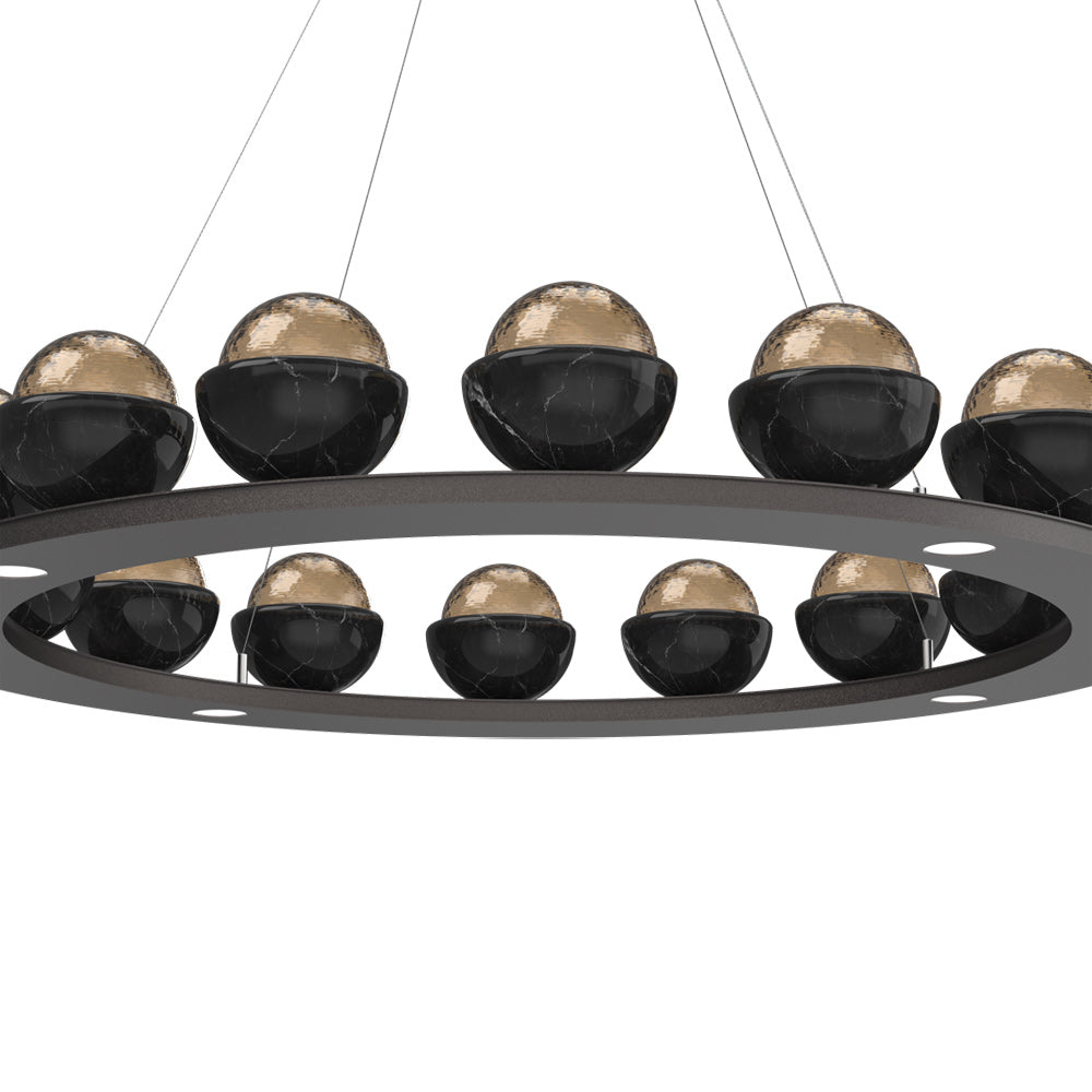 Cabochon Ring Bronze LED Chandelier in Detail.