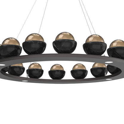 Cabochon Ring Bronze LED Chandelier in Detail.