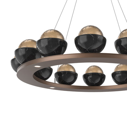 Cabochon Ring Bronze LED Chandelier in Detail.