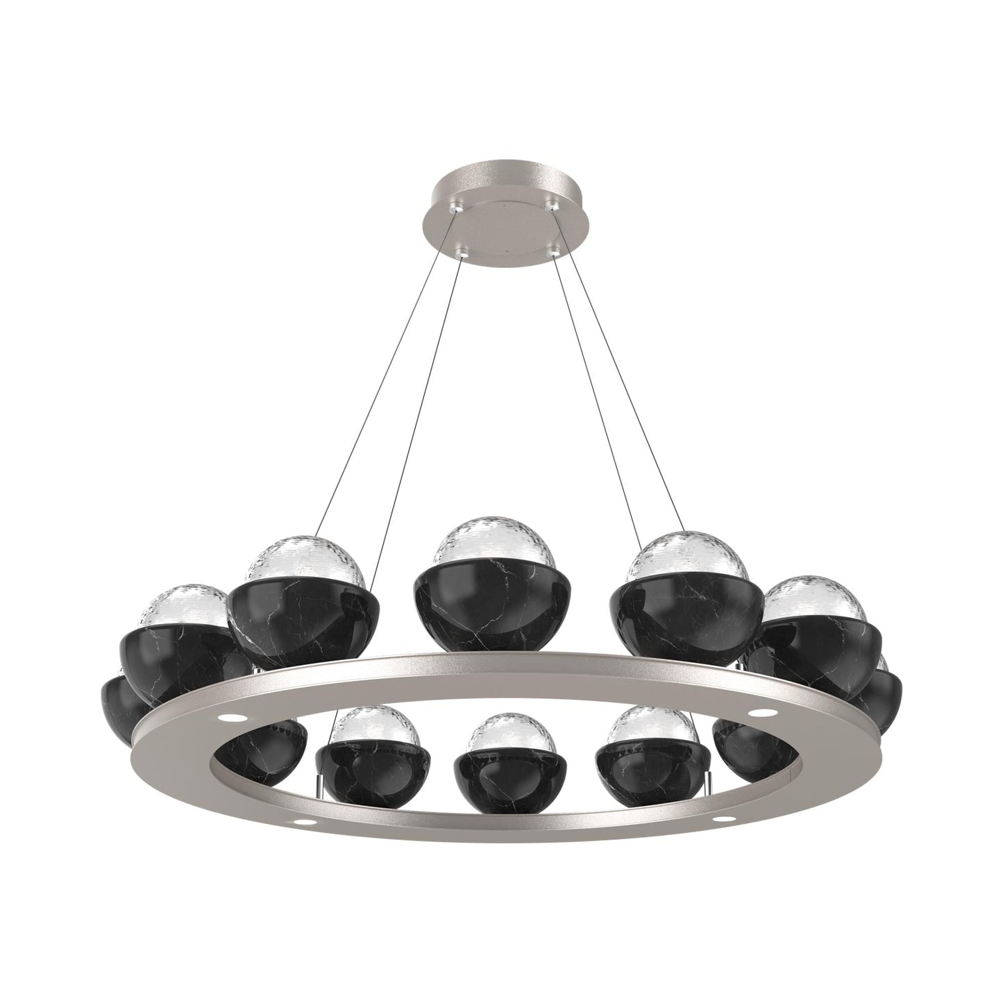 Cabochon Ring Clear LED Chandelier in Beige Silver/Black Marble (36.7-Inch).