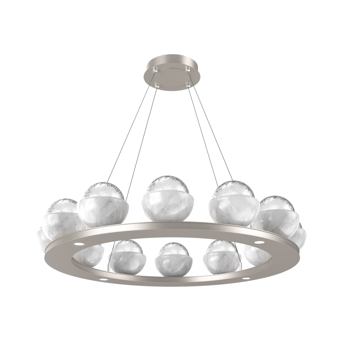 Cabochon Ring Clear LED Chandelier in Beige Silver/White Marble (36.7-Inch).