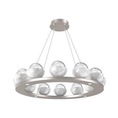 Cabochon Ring Clear LED Chandelier in Beige Silver/White Marble (36.7-Inch).