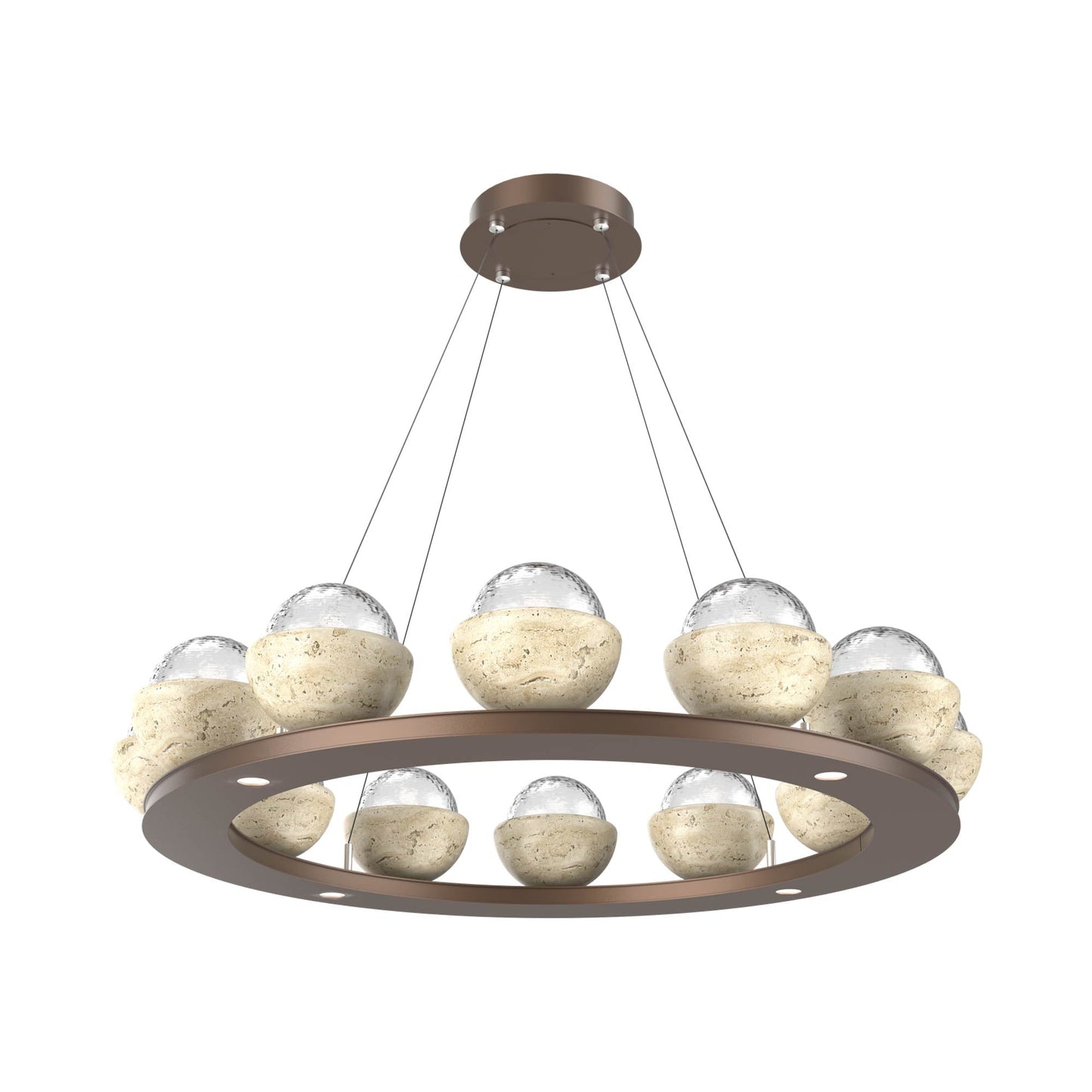 Cabochon Ring Clear LED Chandelier in Burnished Bronze/Travertine (36.7-Inch).