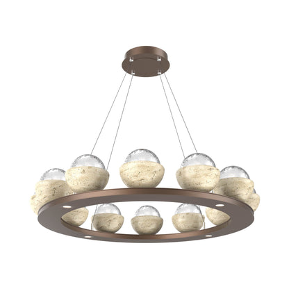 Cabochon Ring Clear LED Chandelier in Burnished Bronze/Travertine (36.7-Inch).