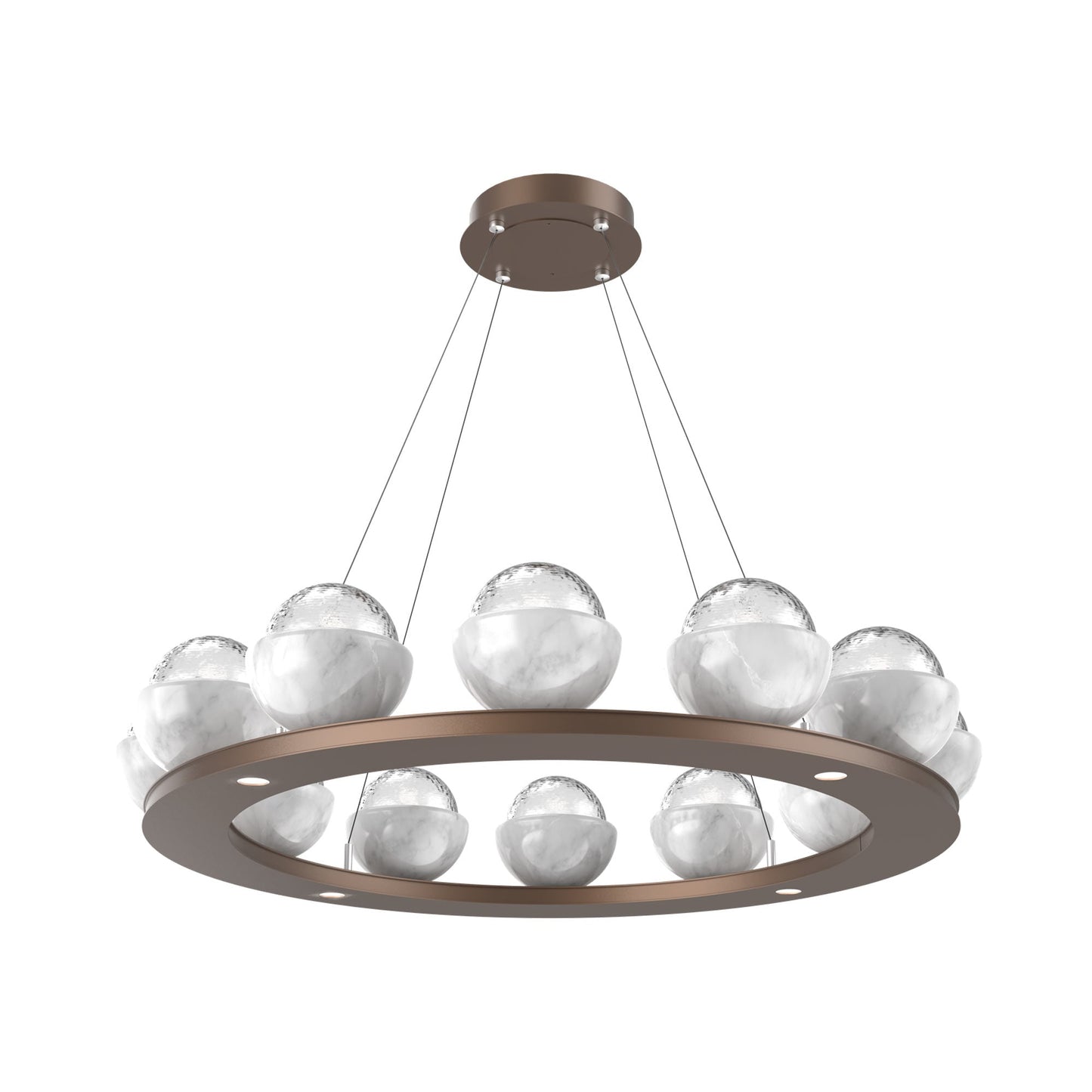 Cabochon Ring Clear LED Chandelier in Burnished Bronze/White Marble (36.7-Inch).