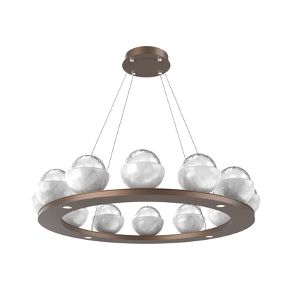 Cabochon Ring Clear LED Chandelier in Burnished Bronze/White Marble (36.7-Inch).