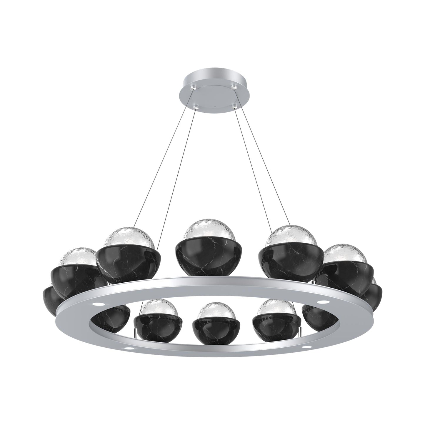 Cabochon Ring Clear LED Chandelier in Classic Silver/Black Marble (36.7-Inch).