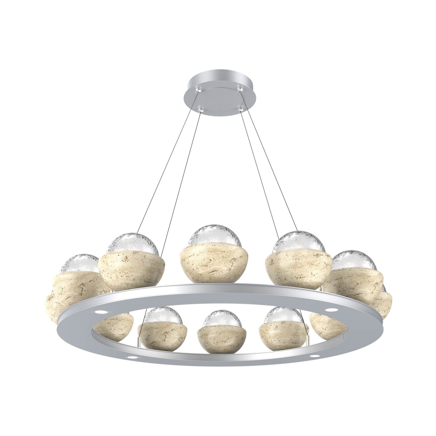 Cabochon Ring Clear LED Chandelier in Classic Silver/Travertine (36.7-Inch).