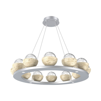 Cabochon Ring Clear LED Chandelier in Classic Silver/Travertine (36.7-Inch).
