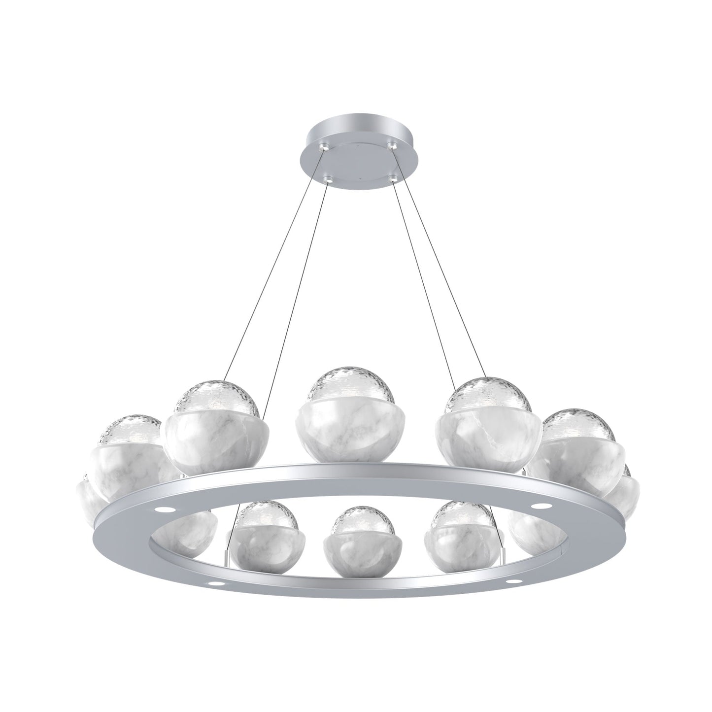 Cabochon Ring Clear LED Chandelier in Classic Silver/White Marble (36.7-Inch).