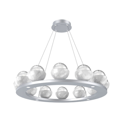 Cabochon Ring Clear LED Chandelier in Classic Silver/White Marble (36.7-Inch).