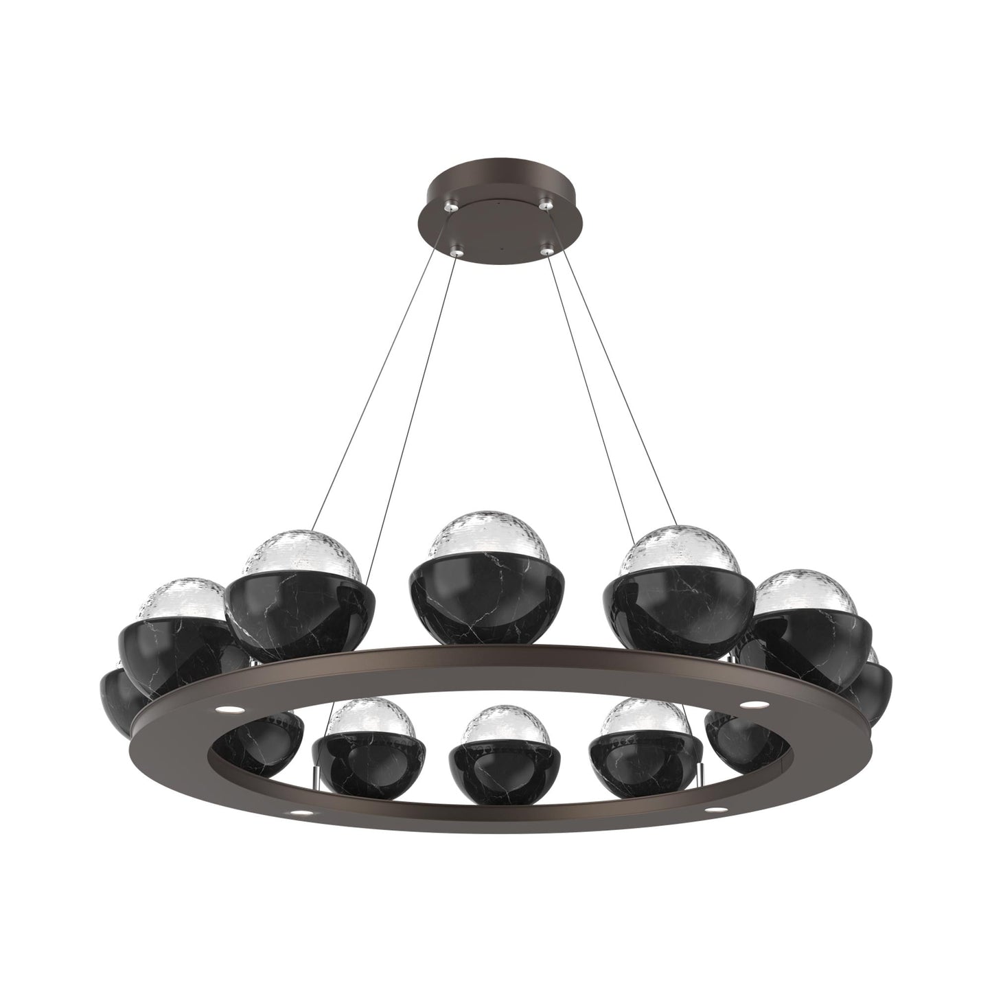 Cabochon Ring Clear LED Chandelier in Flat Bronze/Black Marble (36.7-Inch).