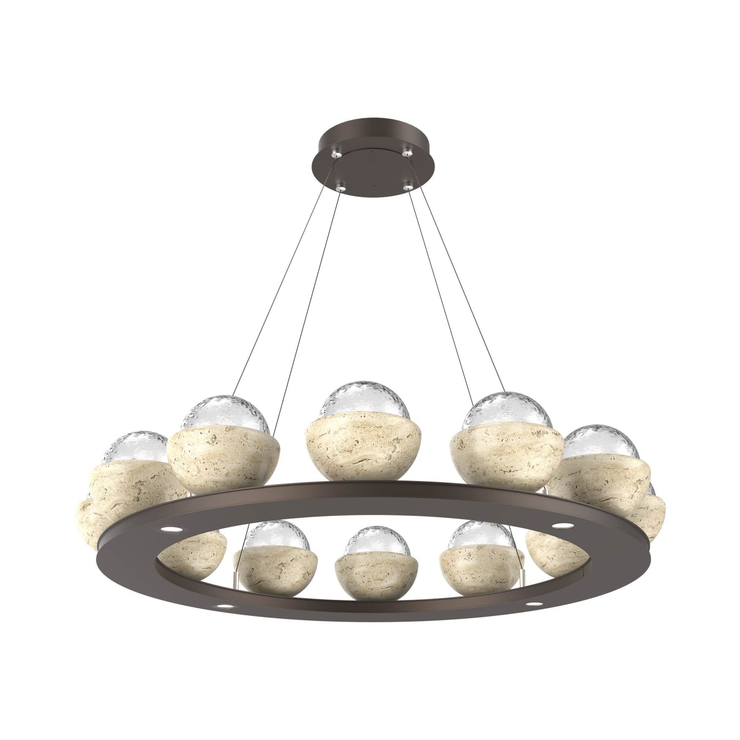 Cabochon Ring Clear LED Chandelier in Flat Bronze/Travertine (36.7-Inch).