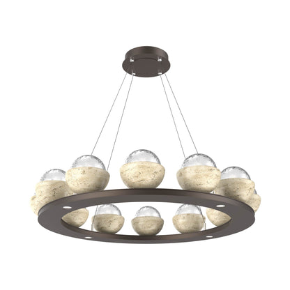 Cabochon Ring Clear LED Chandelier in Flat Bronze/Travertine (36.7-Inch).
