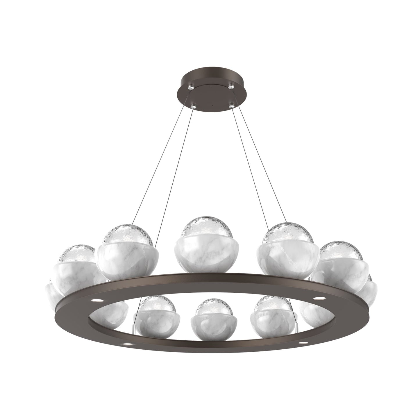 Cabochon Ring Clear LED Chandelier in Flat Bronze/White Marble (36.7-Inch).