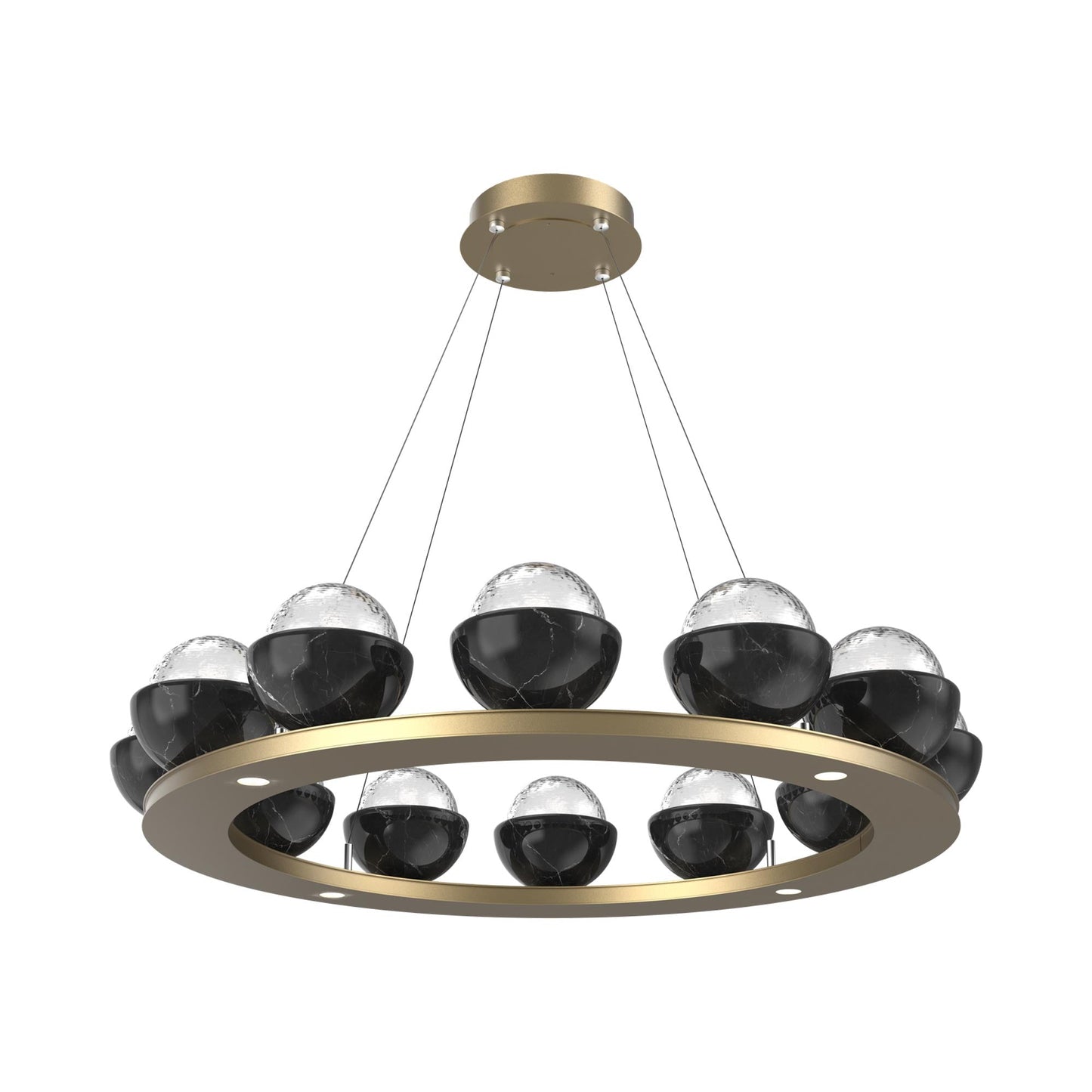 Cabochon Ring Clear LED Chandelier in Gilded Brass/Black Marble (36.7-Inch).