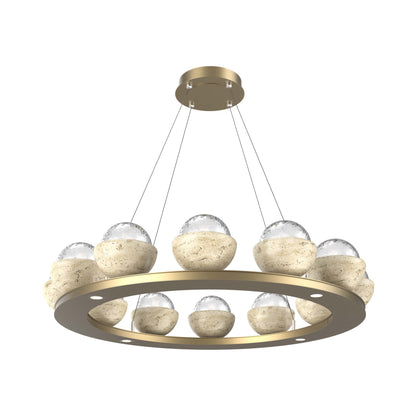 Cabochon Ring Clear LED Chandelier in Gilded Brass/Travertine (36.7-Inch).