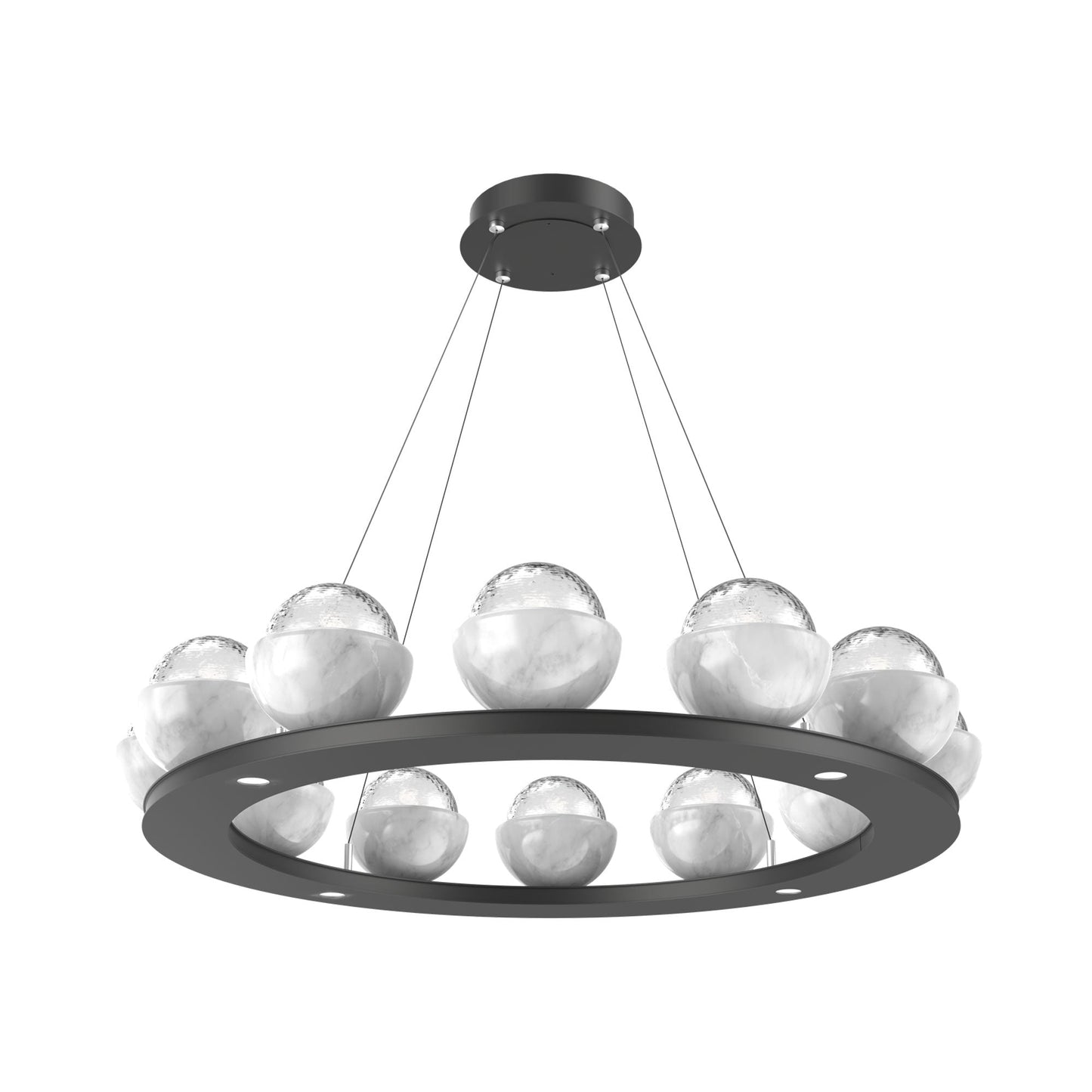 Cabochon Ring Clear LED Chandelier in Matte Black/White Marble (36.7-Inch).