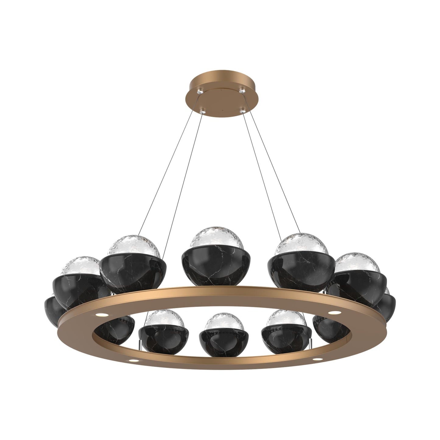 Cabochon Ring Clear LED Chandelier in Novel Brass/Black Marble (36.7-Inch).